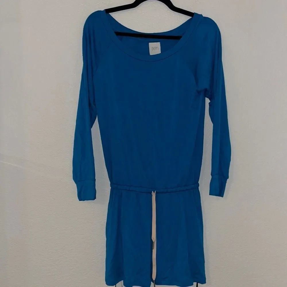 Sen Jersey Cotton Shorts with Long Sleeve Peacock Blue Romper NEW
